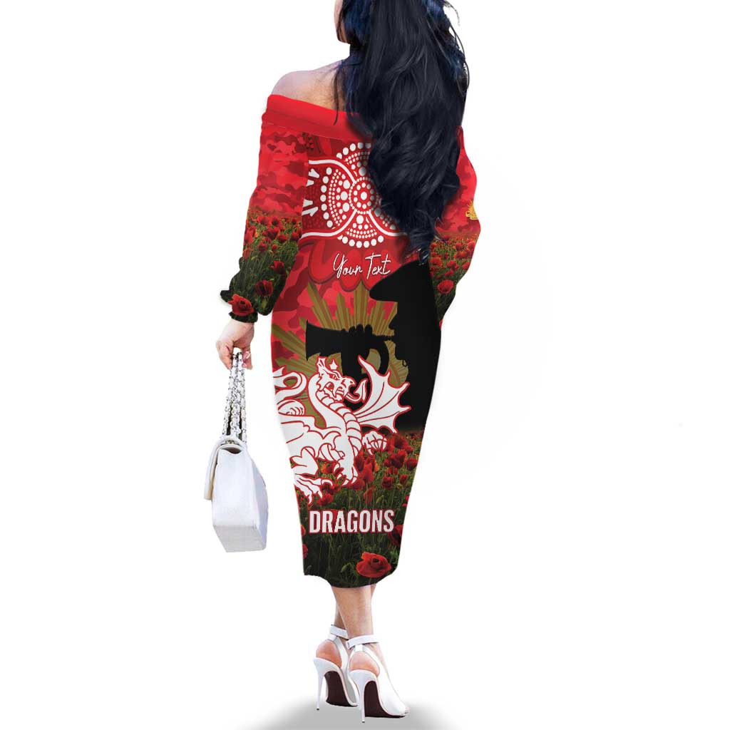 Personalised Dragons Rugby ANZAC Day Family Matching Off The Shoulder Long Sleeve Dress and Hawaiian Shirt Last Post Poppy We Will Remember Them