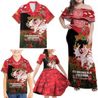 Personalised Dragons Rugby ANZAC Day Family Matching Off Shoulder Maxi Dress and Hawaiian Shirt Last Post Poppy We Will Remember Them