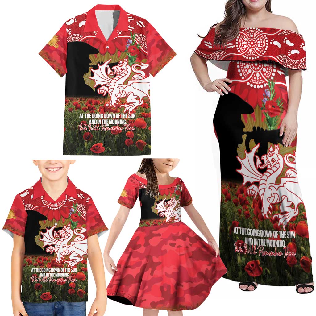 Personalised Dragons Rugby ANZAC Day Family Matching Off Shoulder Maxi Dress and Hawaiian Shirt Last Post Poppy We Will Remember Them