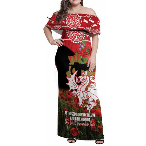 Personalised Dragons Rugby ANZAC Day Family Matching Off Shoulder Maxi Dress and Hawaiian Shirt Last Post Poppy We Will Remember Them