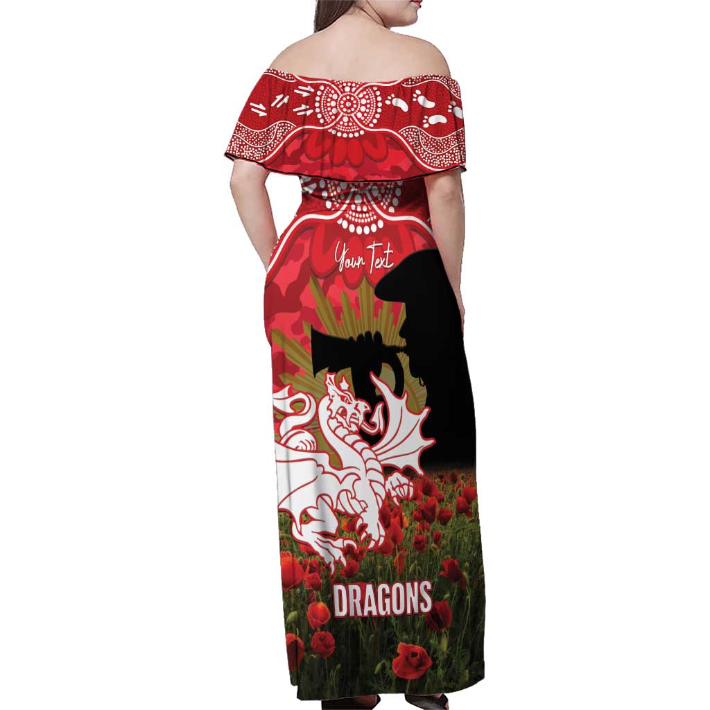 Personalised Dragons Rugby ANZAC Day Family Matching Off Shoulder Maxi Dress and Hawaiian Shirt Last Post Poppy We Will Remember Them