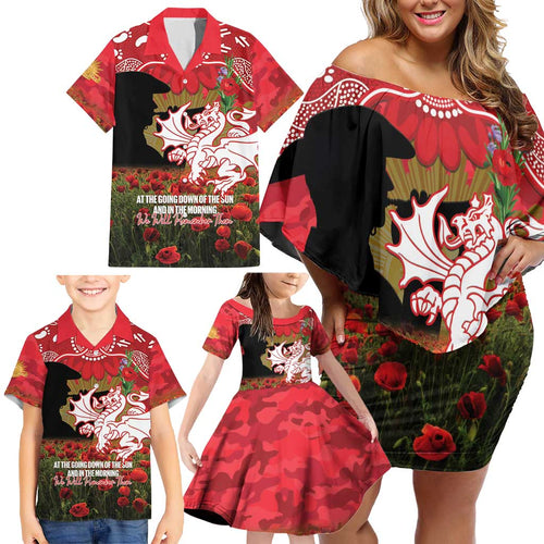 Personalised Dragons Rugby ANZAC Day Family Matching Off Shoulder Short Dress and Hawaiian Shirt Last Post Poppy We Will Remember Them