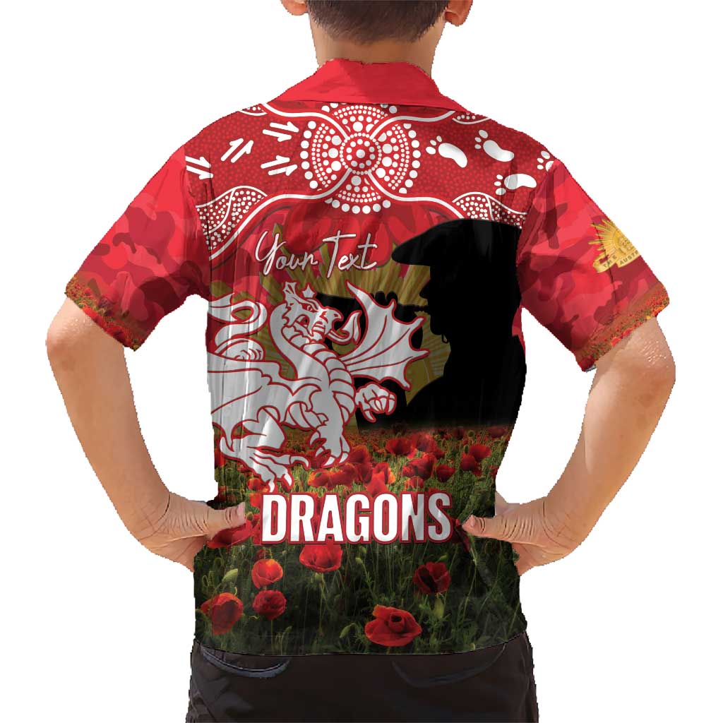Personalised Dragons Rugby ANZAC Day Family Matching Off Shoulder Short Dress and Hawaiian Shirt Last Post Poppy We Will Remember Them