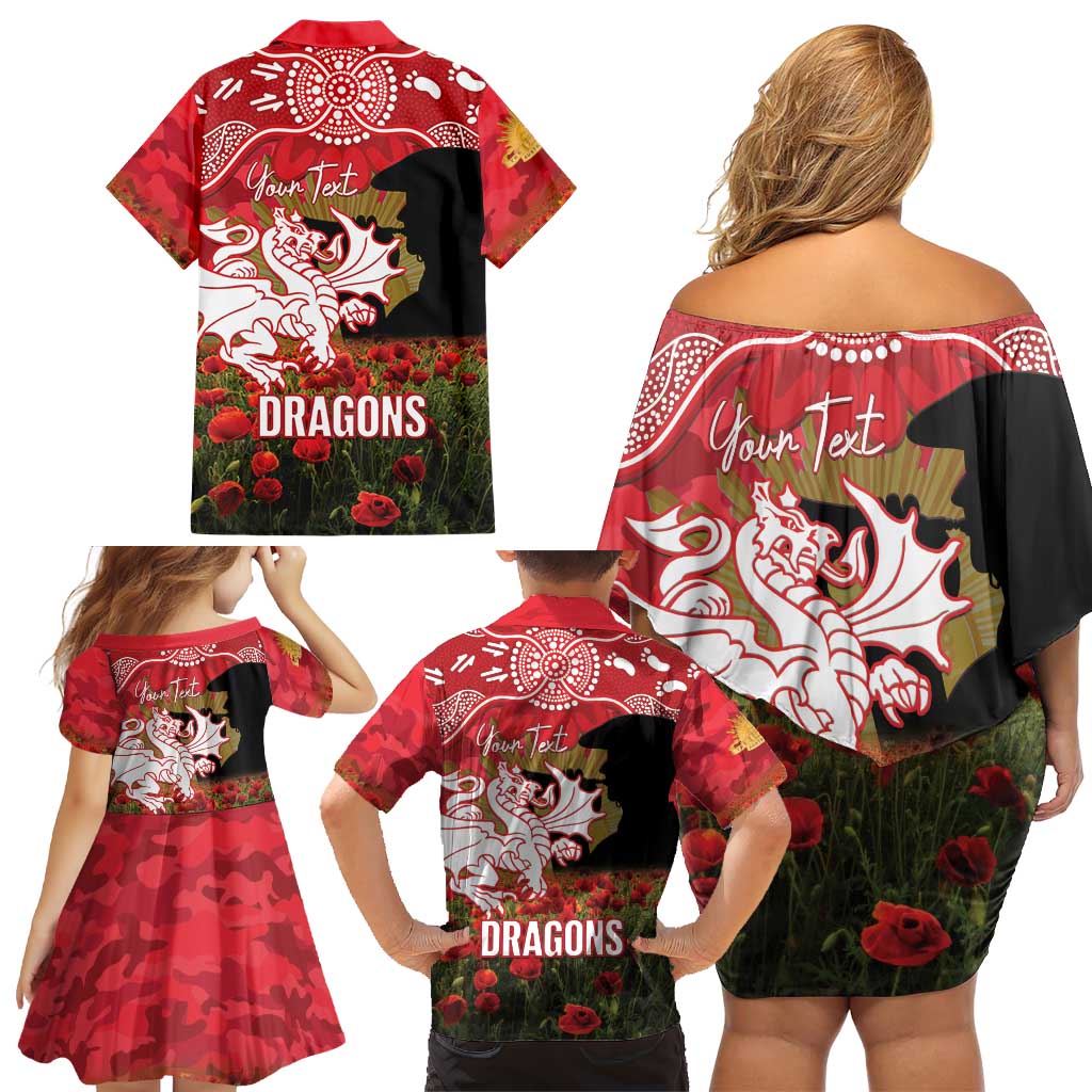 Personalised Dragons Rugby ANZAC Day Family Matching Off Shoulder Short Dress and Hawaiian Shirt Last Post Poppy We Will Remember Them