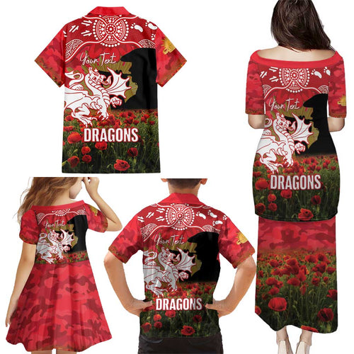 Personalised Dragons Rugby ANZAC Day Family Matching Puletasi and Hawaiian Shirt Last Post Poppy We Will Remember Them