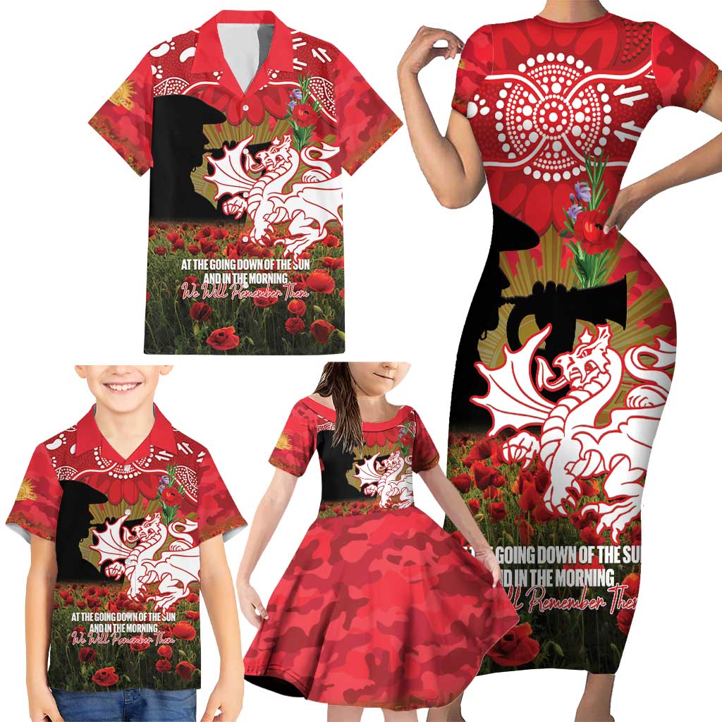 Personalised Dragons Rugby ANZAC Day Family Matching Short Sleeve Bodycon Dress and Hawaiian Shirt Last Post Poppy We Will Remember Them