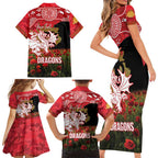 Personalised Dragons Rugby ANZAC Day Family Matching Short Sleeve Bodycon Dress and Hawaiian Shirt Last Post Poppy We Will Remember Them
