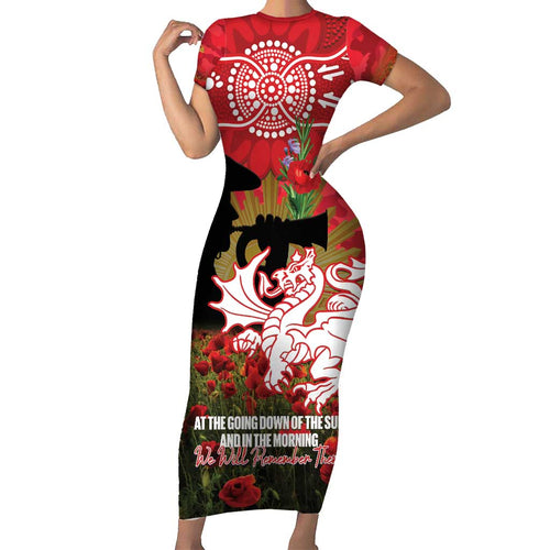 Personalised Dragons Rugby ANZAC Day Family Matching Short Sleeve Bodycon Dress and Hawaiian Shirt Last Post Poppy We Will Remember Them