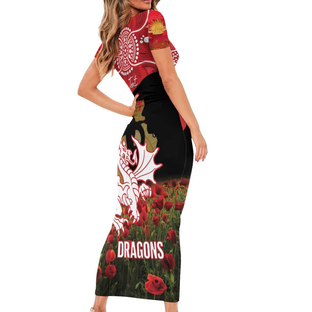 Personalised Dragons Rugby ANZAC Day Family Matching Short Sleeve Bodycon Dress and Hawaiian Shirt Last Post Poppy We Will Remember Them