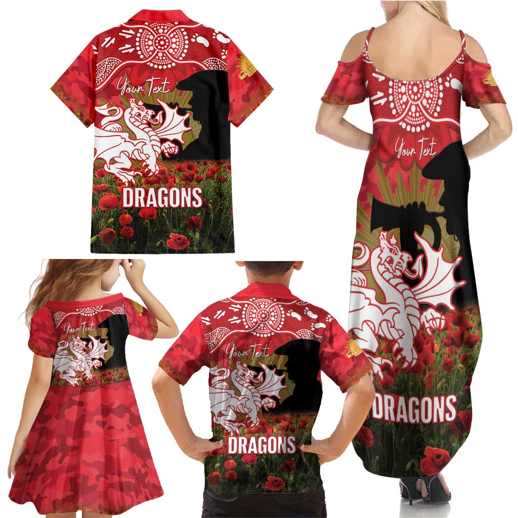 Personalised Dragons Rugby ANZAC Day Family Matching Summer Maxi Dress and Hawaiian Shirt Last Post Poppy We Will Remember Them