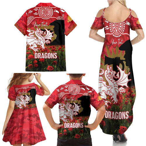 Personalised Dragons Rugby ANZAC Day Family Matching Summer Maxi Dress and Hawaiian Shirt Last Post Poppy We Will Remember Them