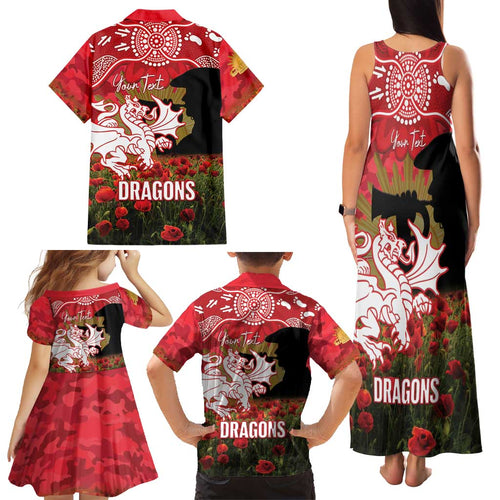 Personalised Dragons Rugby ANZAC Day Family Matching Tank Maxi Dress and Hawaiian Shirt Last Post Poppy We Will Remember Them