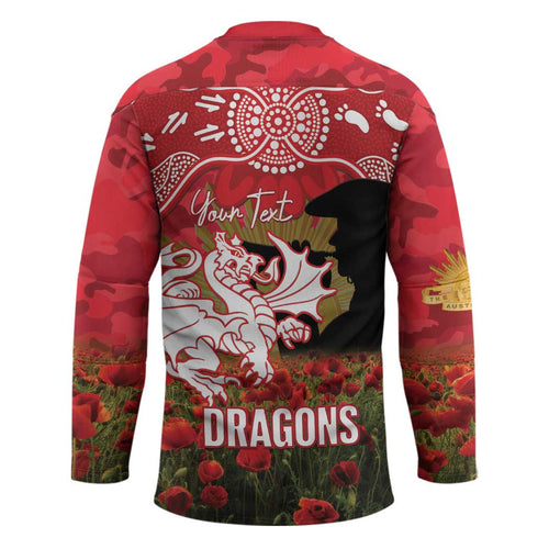 Personalised Dragons Rugby ANZAC Day Hockey Jersey Last Post Poppy We Will Remember Them