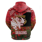 Personalised Dragons Rugby ANZAC Day Hoodie Last Post Poppy We Will Remember Them