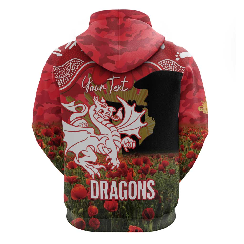 Personalised Dragons Rugby ANZAC Day Hoodie Last Post Poppy We Will Remember Them