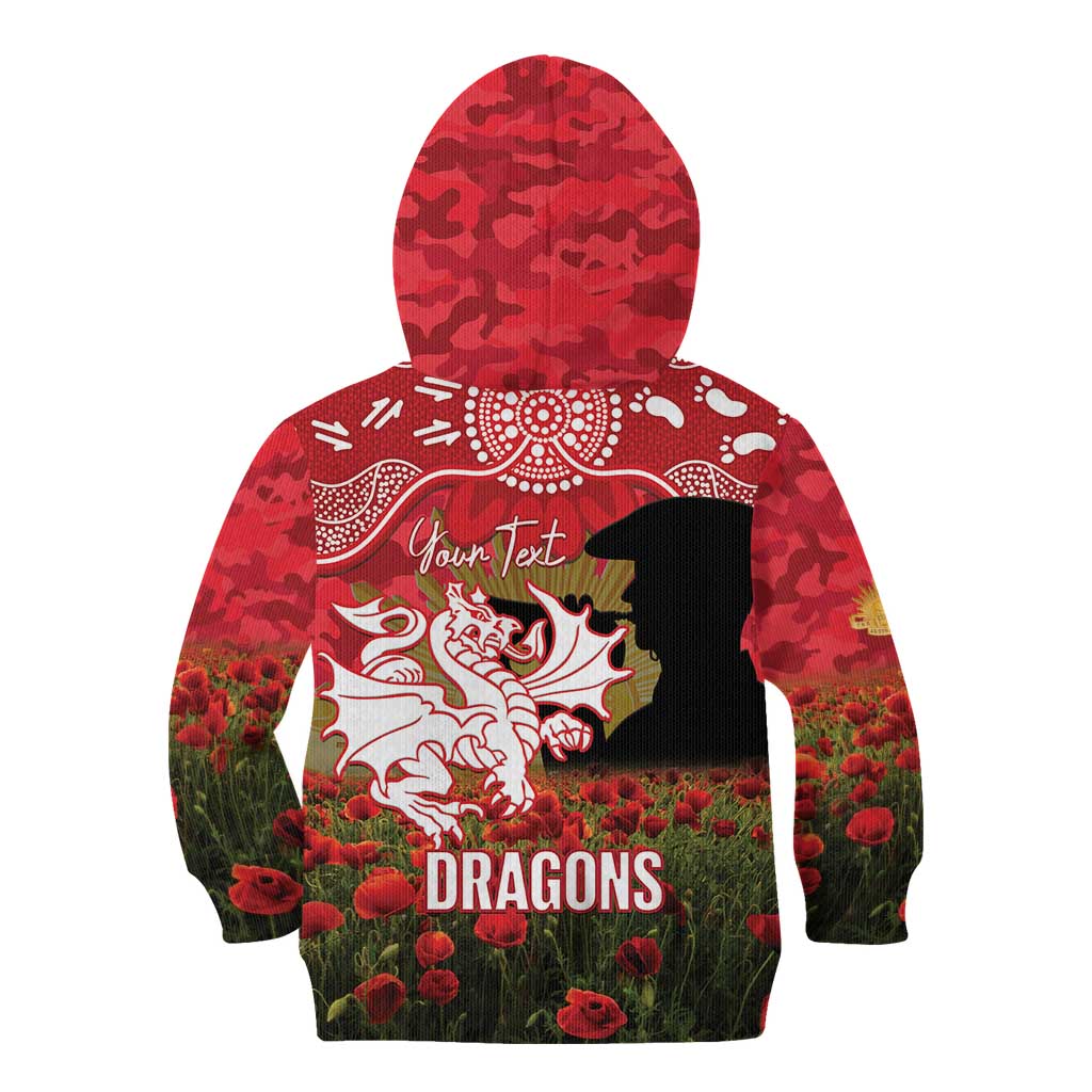 Personalised Dragons Rugby ANZAC Day Kid Hoodie Last Post Poppy We Will Remember Them