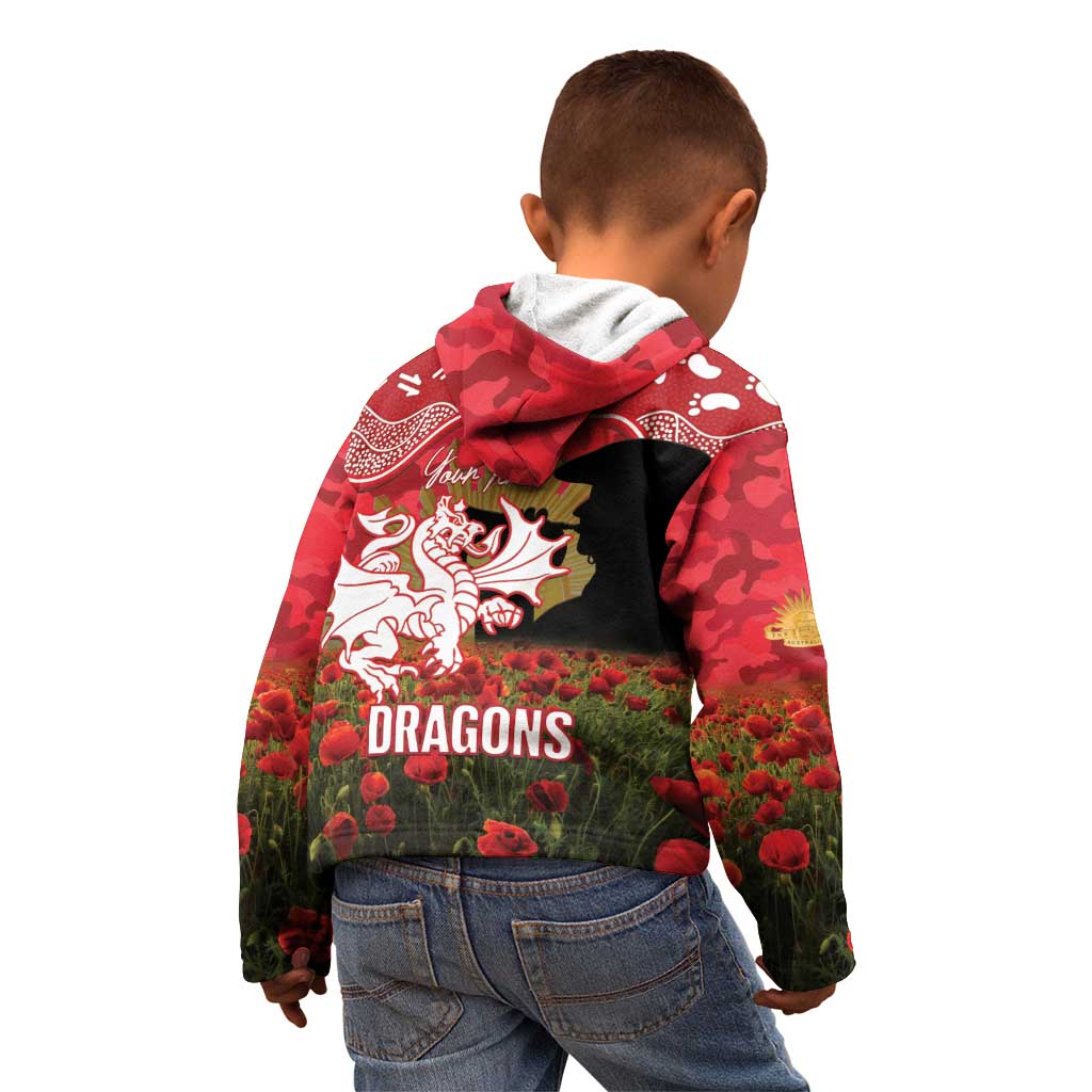 Personalised Dragons Rugby ANZAC Day Kid Hoodie Last Post Poppy We Will Remember Them