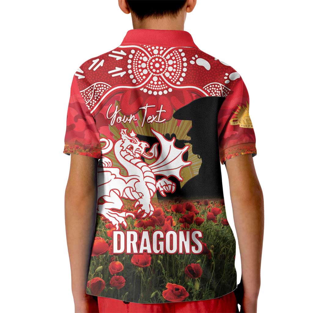 Personalised Dragons Rugby ANZAC Day Kid Polo Shirt Last Post Poppy We Will Remember Them