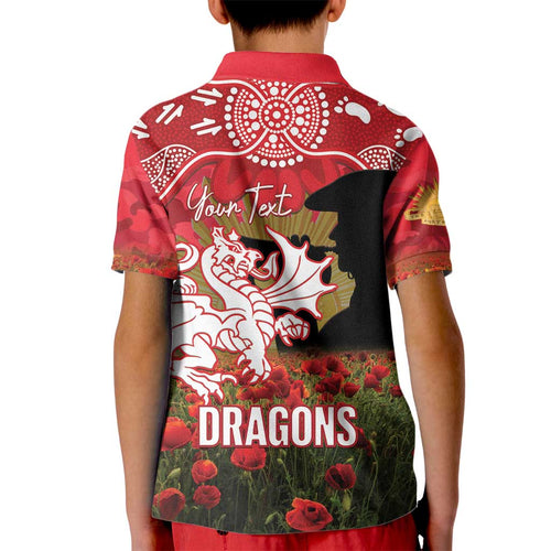 Personalised Dragons Rugby ANZAC Day Kid Polo Shirt Last Post Poppy We Will Remember Them