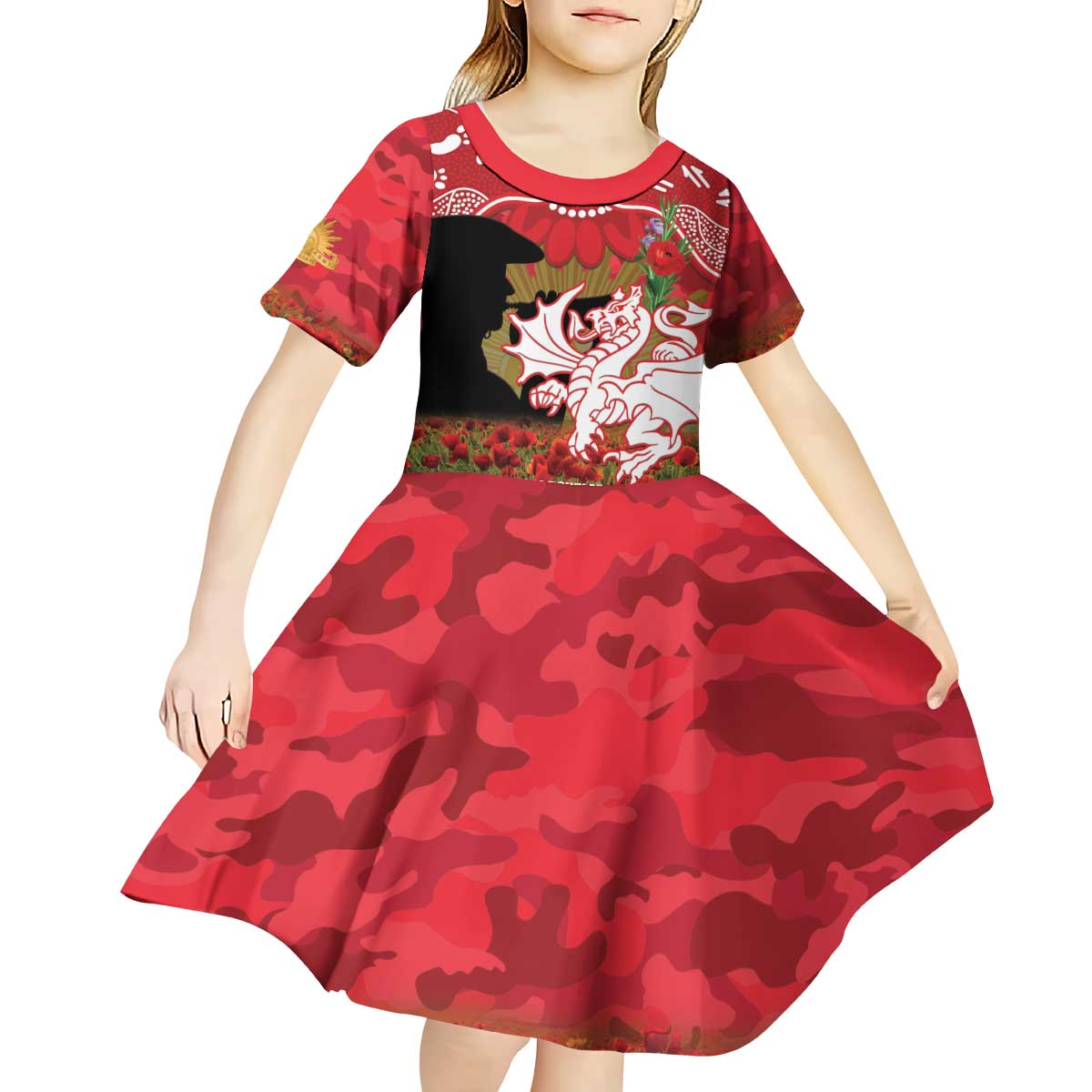 Personalised Dragons Rugby ANZAC Day Kid Short Sleeve Dress Last Post Poppy We Will Remember Them