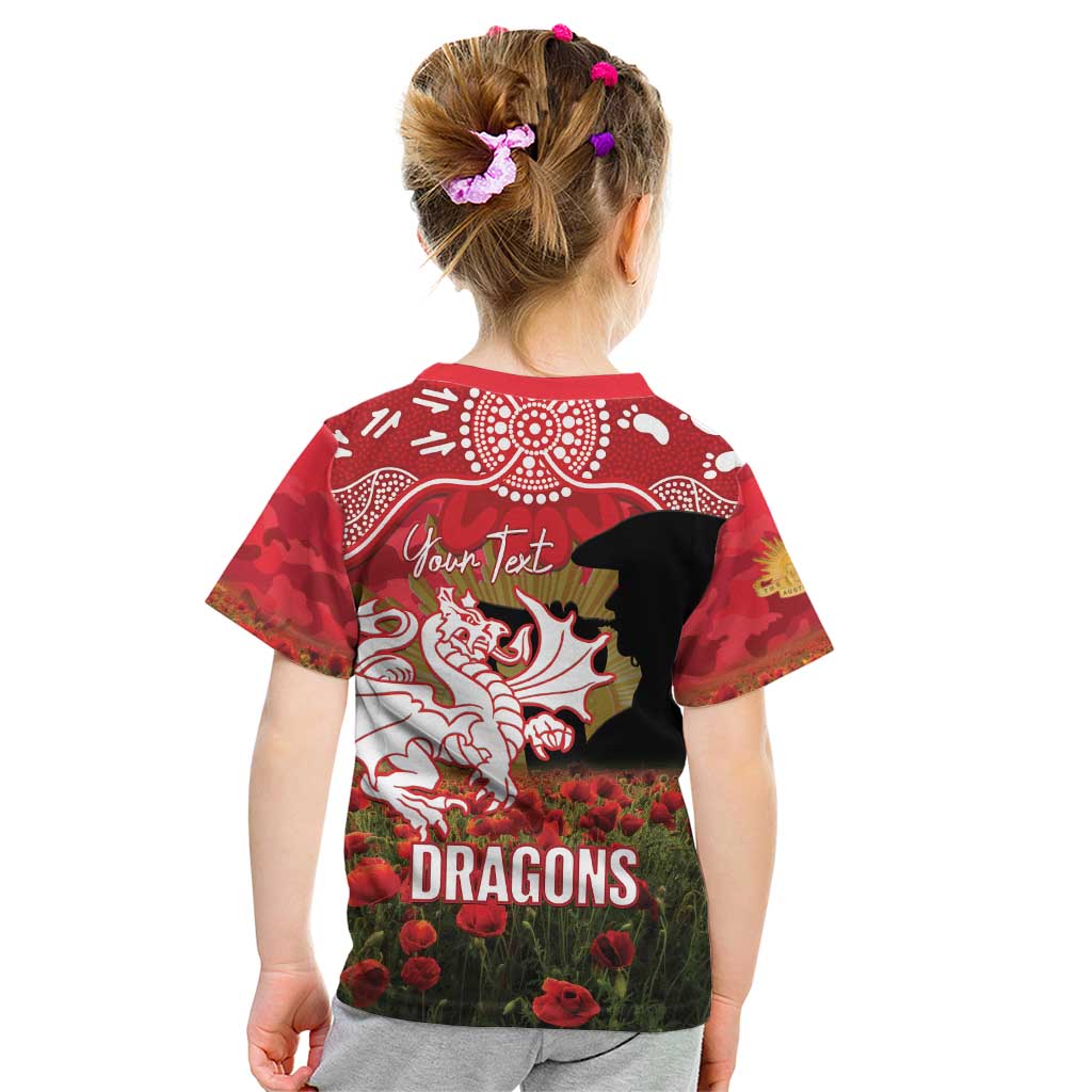 Personalised Dragons Rugby ANZAC Day Kid T Shirt Last Post Poppy We Will Remember Them