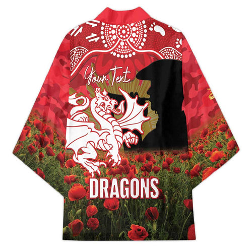 Personalised Dragons Rugby ANZAC Day Kimono Last Post Poppy We Will Remember Them
