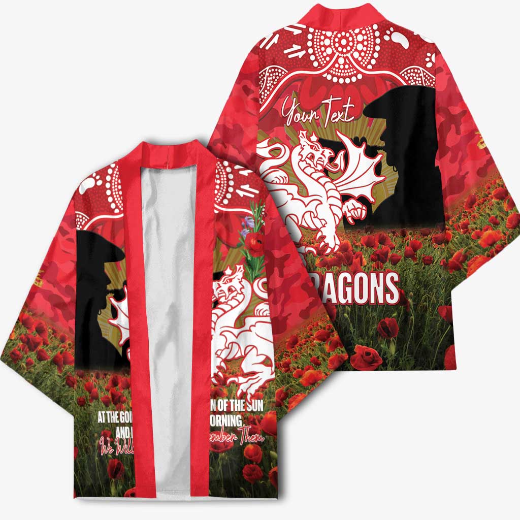 Personalised Dragons Rugby ANZAC Day Kimono Last Post Poppy We Will Remember Them