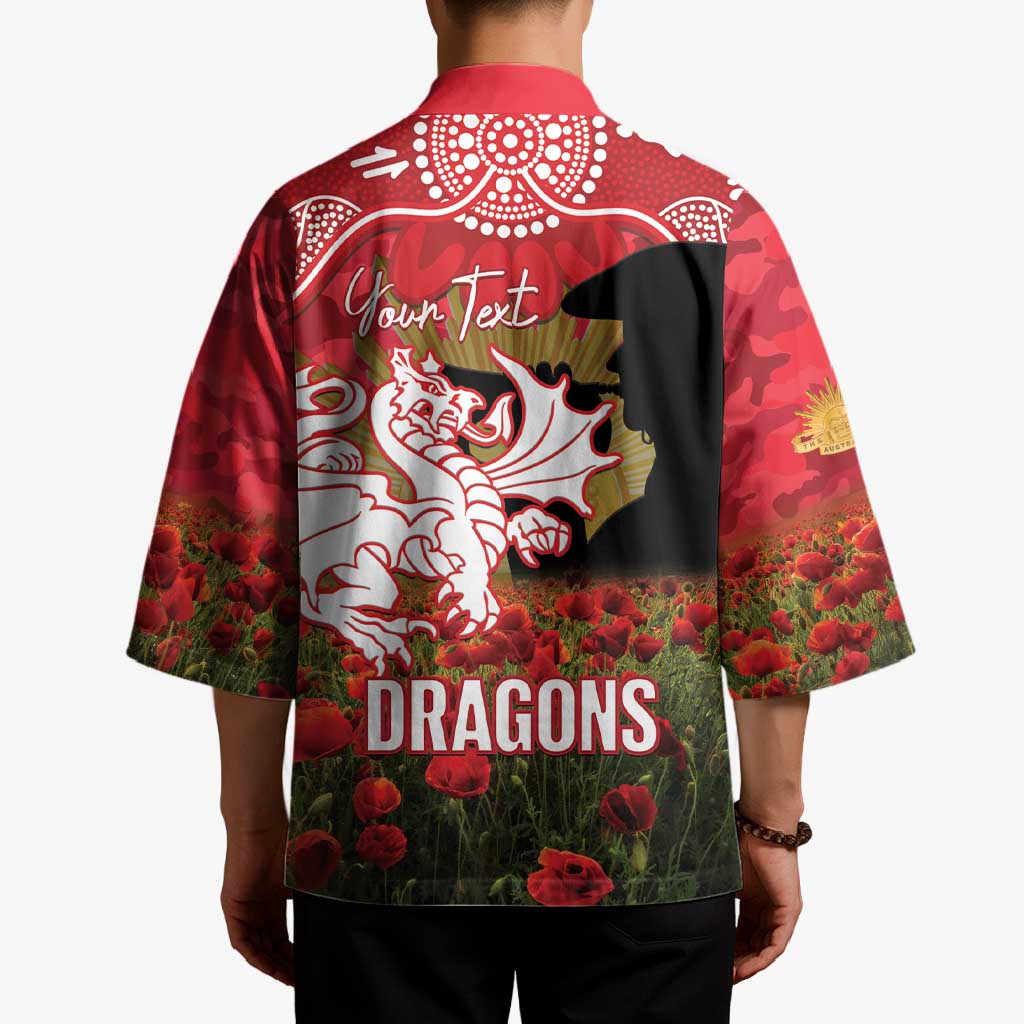 Personalised Dragons Rugby ANZAC Day Kimono Last Post Poppy We Will Remember Them