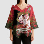 Personalised Dragons Rugby ANZAC Day Kimono Sleeve Blouse Last Post Poppy We Will Remember Them