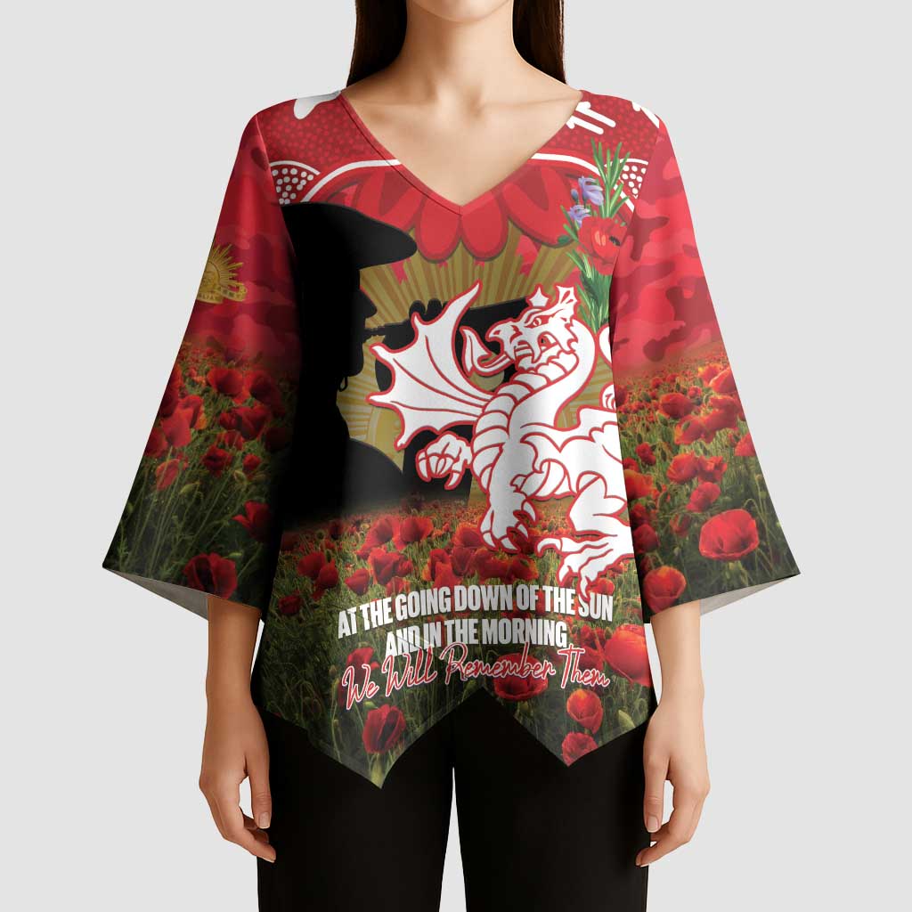 Personalised Dragons Rugby ANZAC Day Kimono Sleeve Blouse Last Post Poppy We Will Remember Them