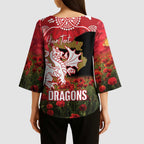 Personalised Dragons Rugby ANZAC Day Kimono Sleeve Blouse Last Post Poppy We Will Remember Them
