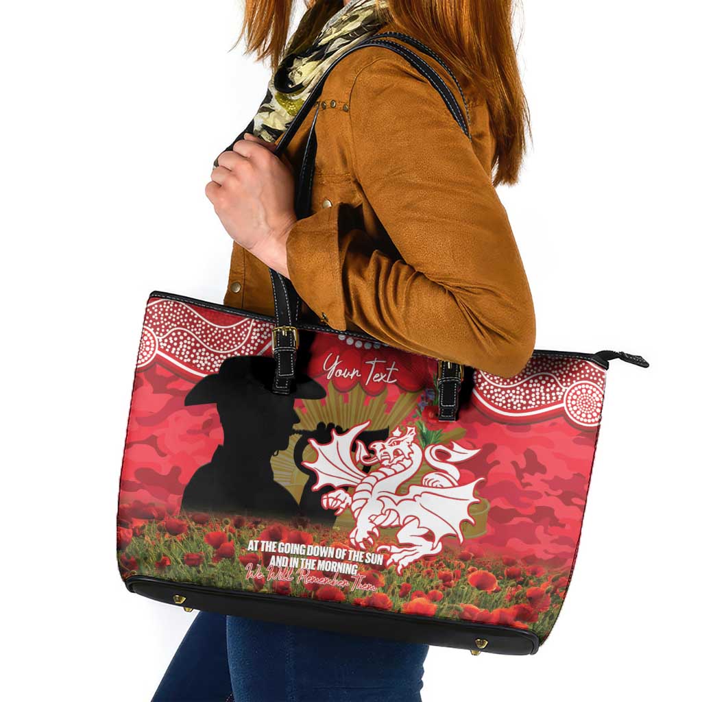 Personalised Dragons Rugby ANZAC Day Leather Tote Bag Last Post Poppy We Will Remember Them