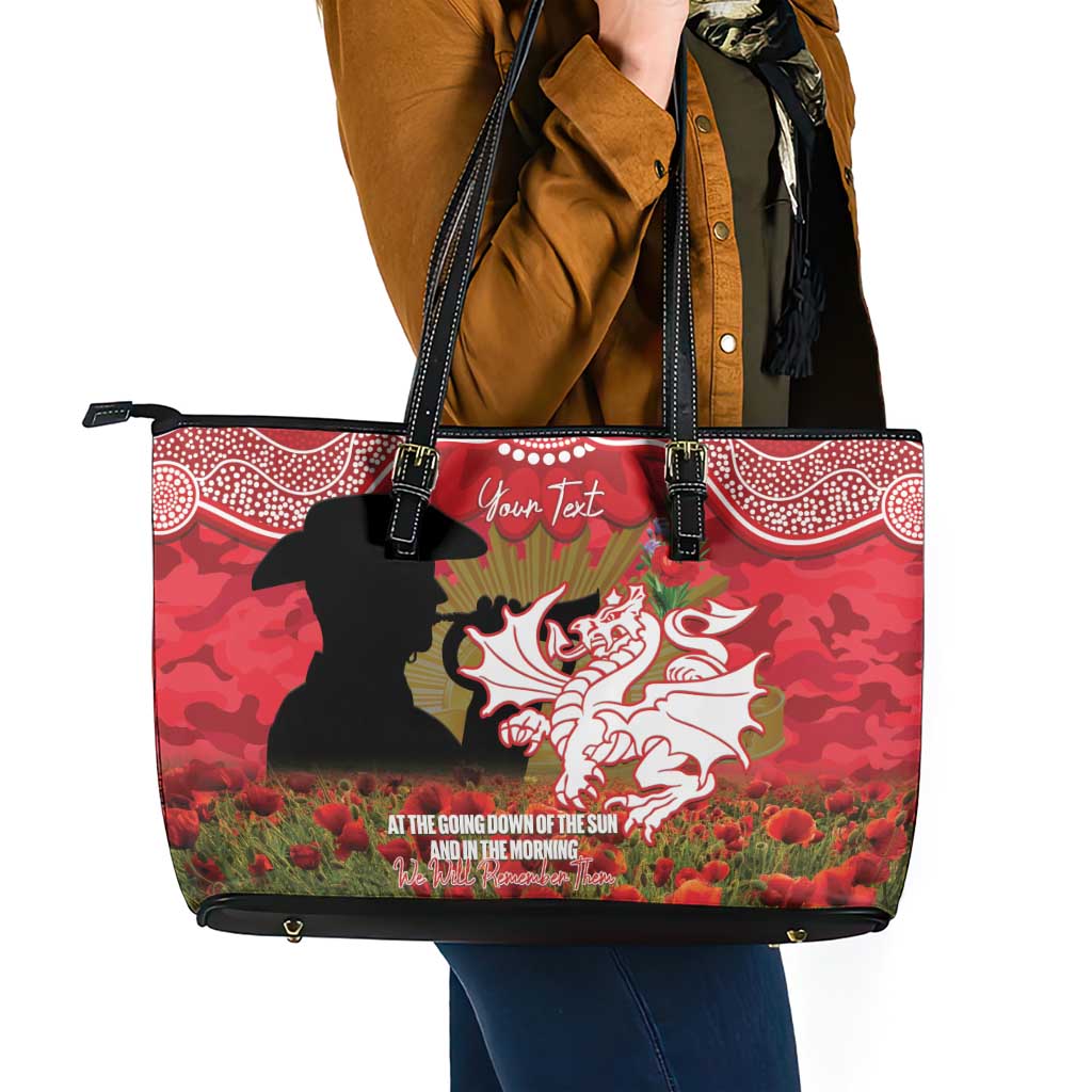 Personalised Dragons Rugby ANZAC Day Leather Tote Bag Last Post Poppy We Will Remember Them