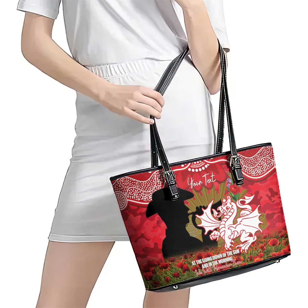 Personalised Dragons Rugby ANZAC Day Leather Tote Bag Last Post Poppy We Will Remember Them