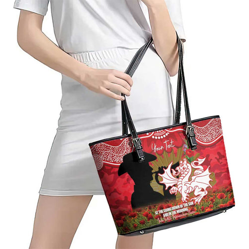 Personalised Dragons Rugby ANZAC Day Leather Tote Bag Last Post Poppy We Will Remember Them