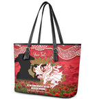 Personalised Dragons Rugby ANZAC Day Leather Tote Bag Last Post Poppy We Will Remember Them