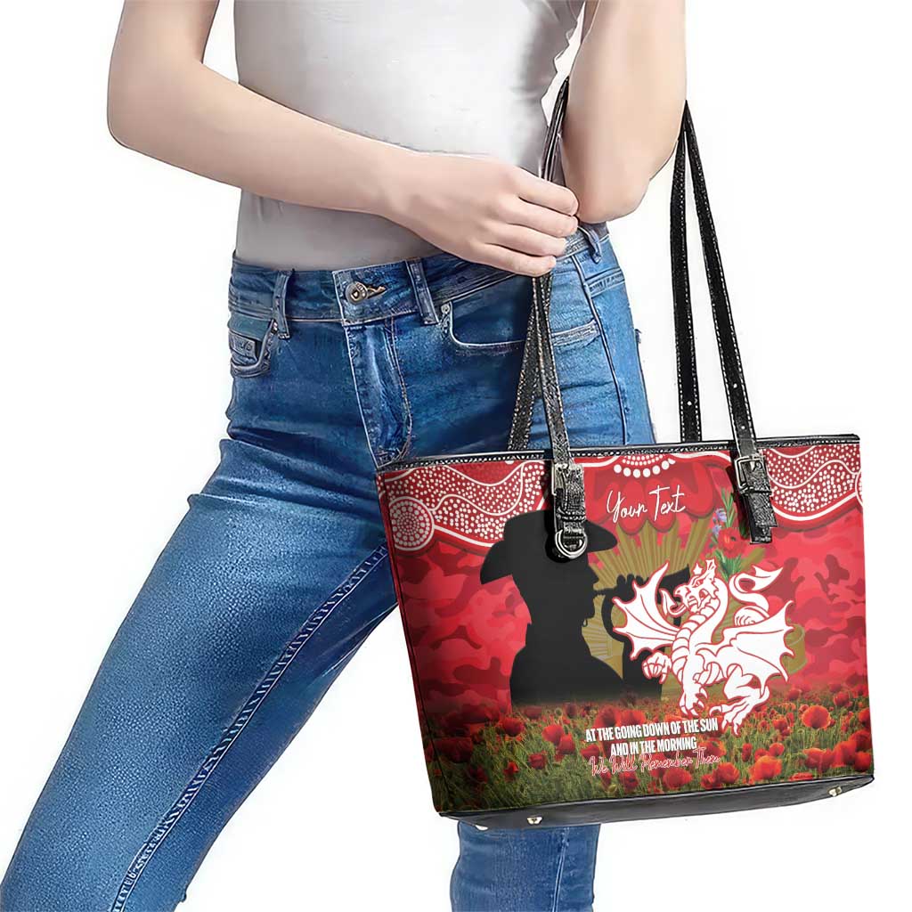 Personalised Dragons Rugby ANZAC Day Leather Tote Bag Last Post Poppy We Will Remember Them