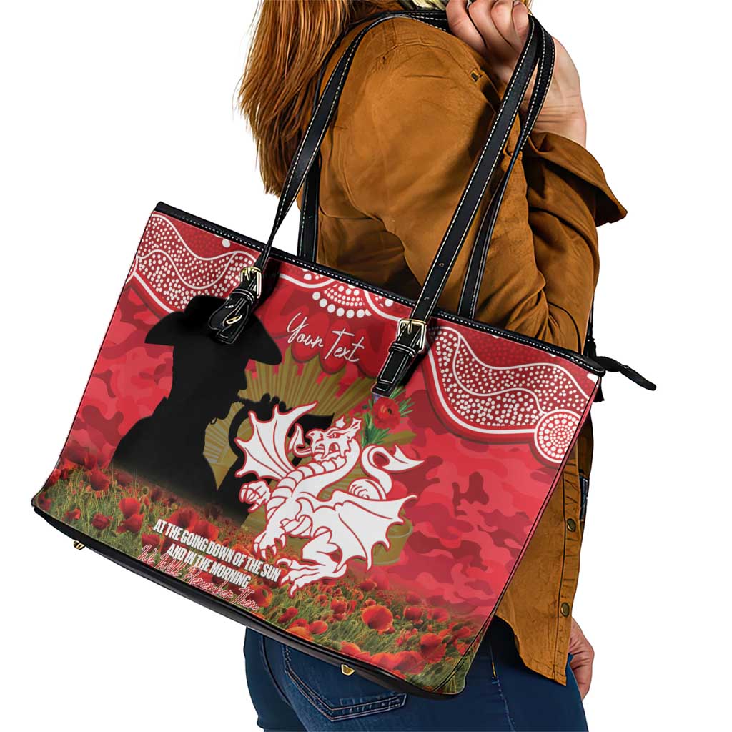 Personalised Dragons Rugby ANZAC Day Leather Tote Bag Last Post Poppy We Will Remember Them