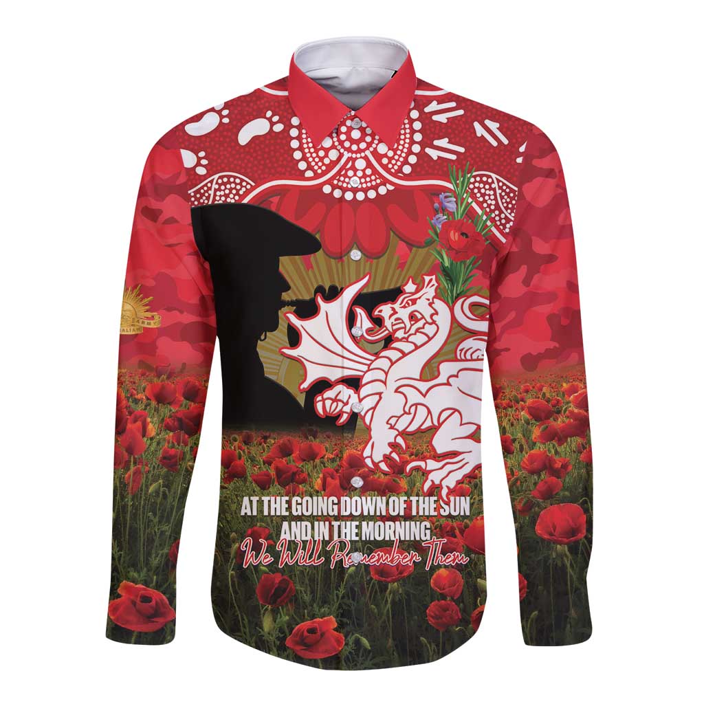 Personalised Dragons Rugby ANZAC Day Long Sleeve Button Shirt Last Post Poppy We Will Remember Them