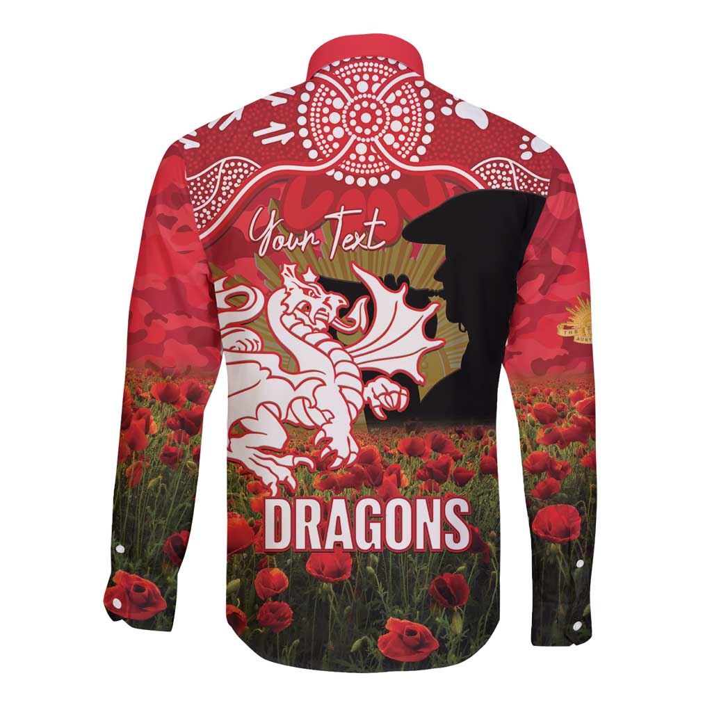 Personalised Dragons Rugby ANZAC Day Long Sleeve Button Shirt Last Post Poppy We Will Remember Them
