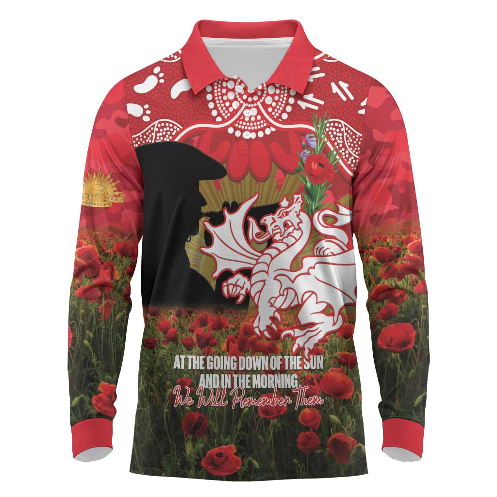 Personalised Dragons Rugby ANZAC Day Long Sleeve Polo Shirt Last Post Poppy We Will Remember Them