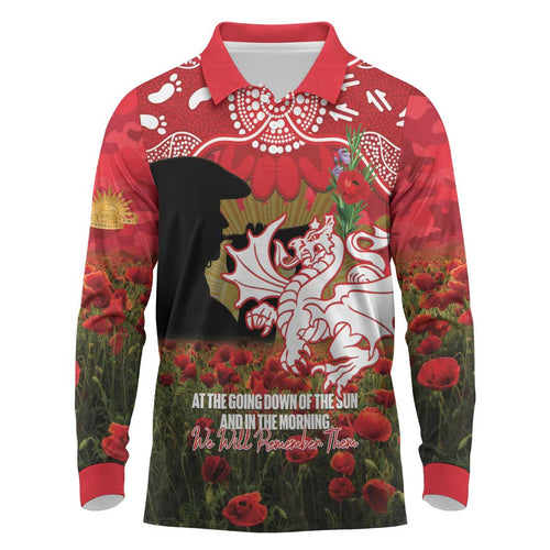 Personalised Dragons Rugby ANZAC Day Long Sleeve Polo Shirt Last Post Poppy We Will Remember Them