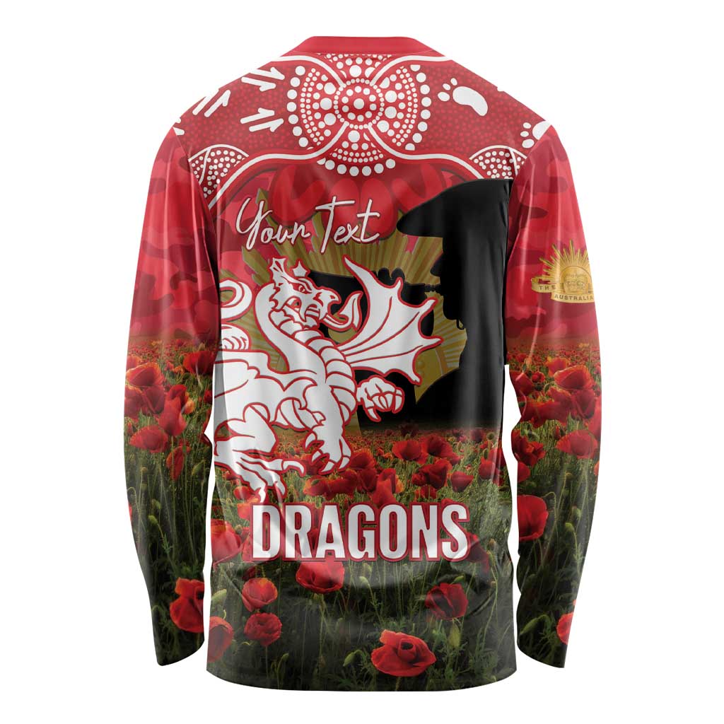 Personalised Dragons Rugby ANZAC Day Long Sleeve Shirt Last Post Poppy We Will Remember Them