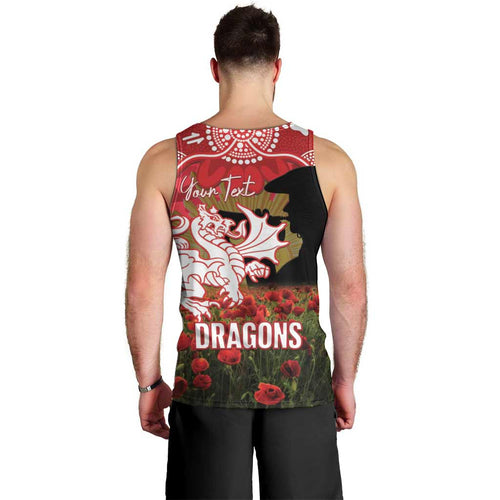 Personalised Dragons Rugby ANZAC Day Men Tank Top Last Post Poppy We Will Remember Them