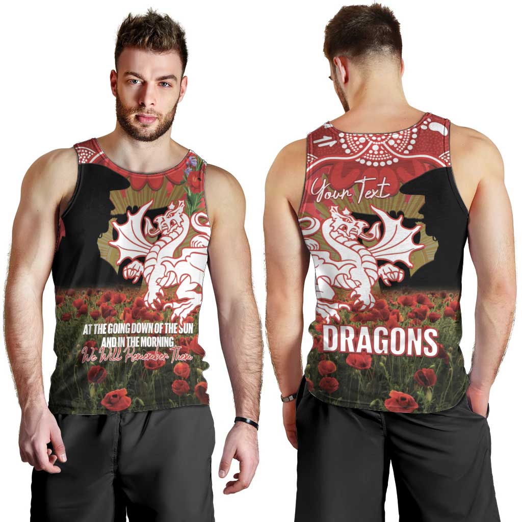 Personalised Dragons Rugby ANZAC Day Men Tank Top Last Post Poppy We Will Remember Them