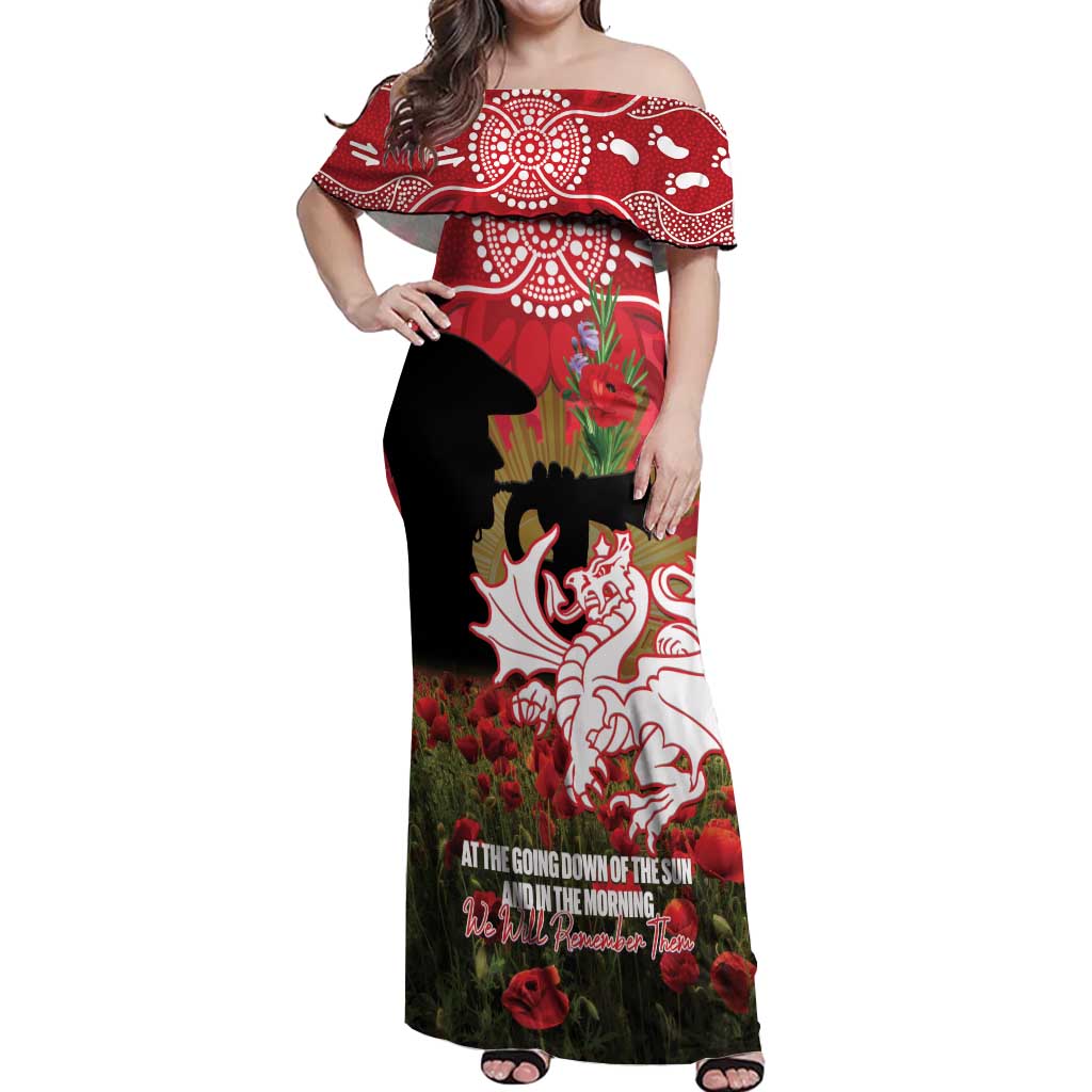 Personalised Dragons Rugby ANZAC Day Off Shoulder Maxi Dress Last Post Poppy We Will Remember Them