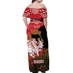 Personalised Dragons Rugby ANZAC Day Off Shoulder Maxi Dress Last Post Poppy We Will Remember Them