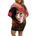 Personalised Dragons Rugby ANZAC Day Off Shoulder Short Dress Last Post Poppy We Will Remember Them