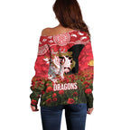 Personalised Dragons Rugby ANZAC Day Off Shoulder Sweater Last Post Poppy We Will Remember Them