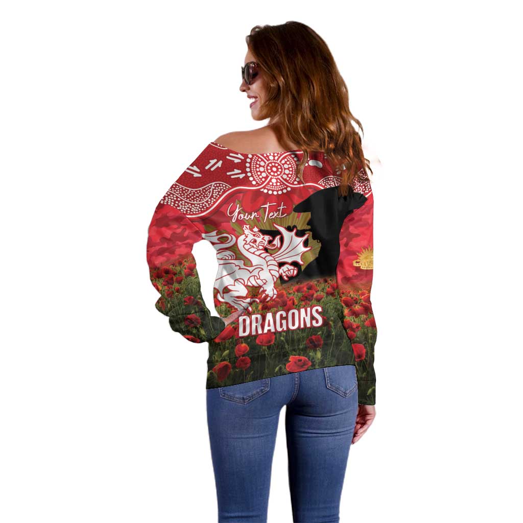Personalised Dragons Rugby ANZAC Day Off Shoulder Sweater Last Post Poppy We Will Remember Them